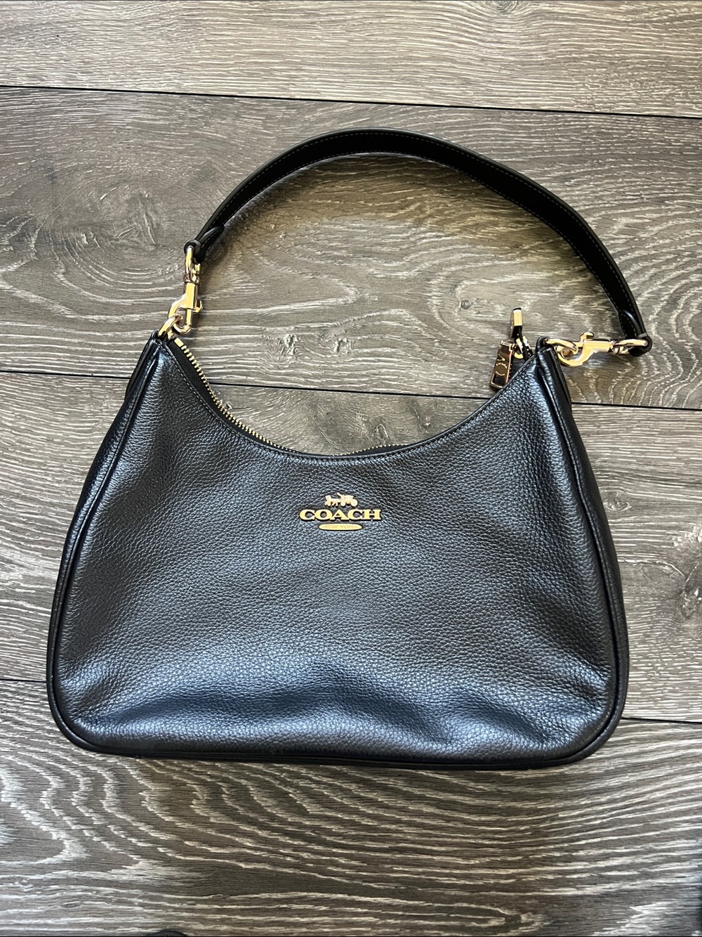 Coach Black Pebbled Leather Shoulder Bag with Gold Hardware